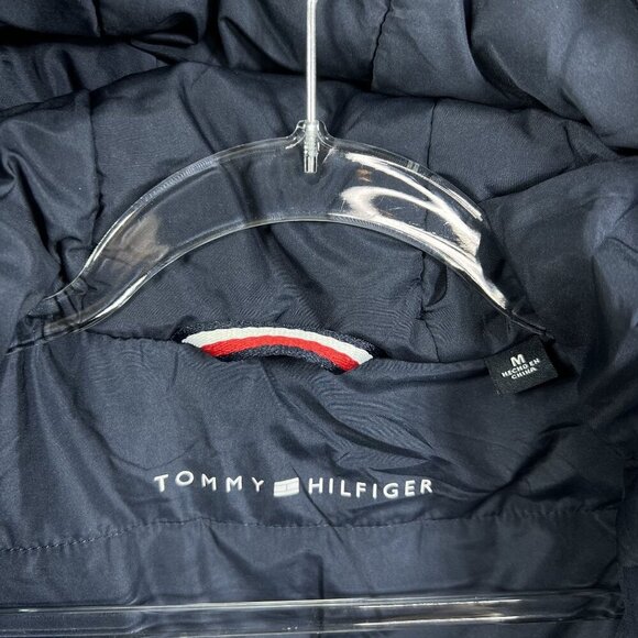 Tommy Hilfiger Mens M Womens L Navy Blue Zipper Hooded Jacket Logo Lined Preppy - Picture 5 of 16